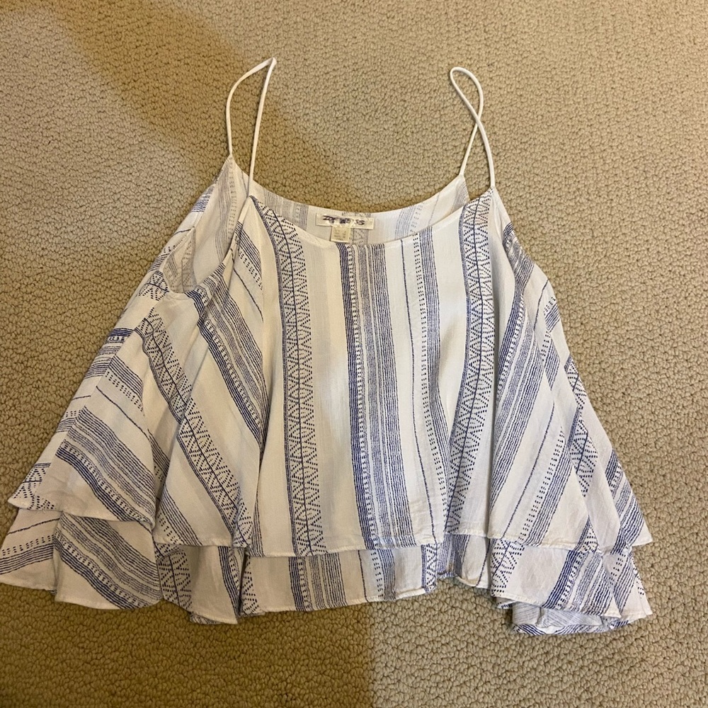 Cute flowy white with blue design tank